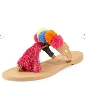 Rebecca Minkoff Erika Pom Pom Sandal Flat Leather Size 8M Colorful Tassel